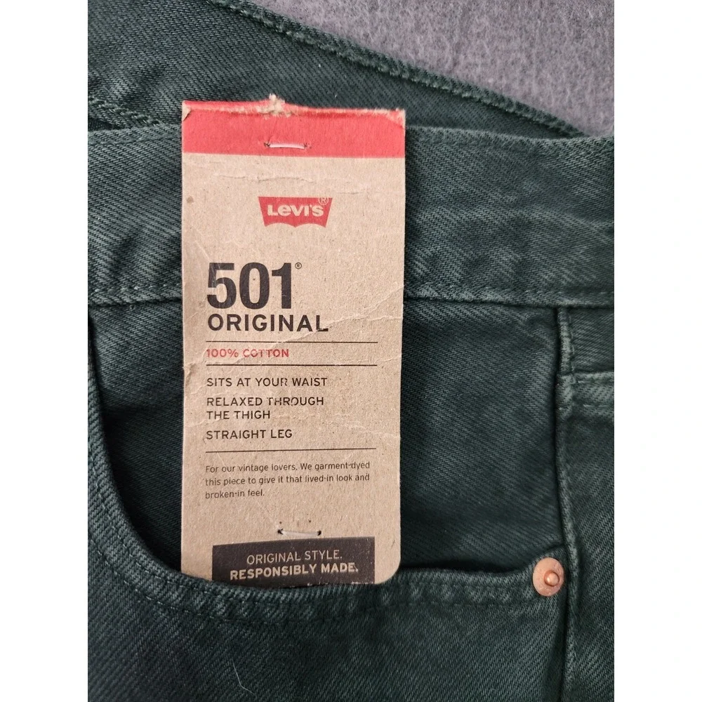 Levi's Mens 36x29 501 Original Straight Leg Jeans Dark Green Button Fly NWT